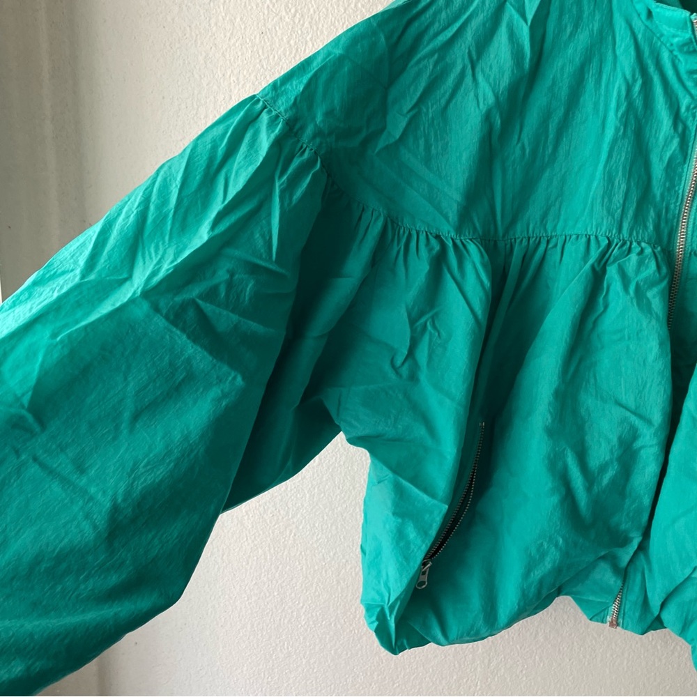 Free People | Teal Retro Zip-Up Windbreaker Bomber Jacket - Picture 8 of 11